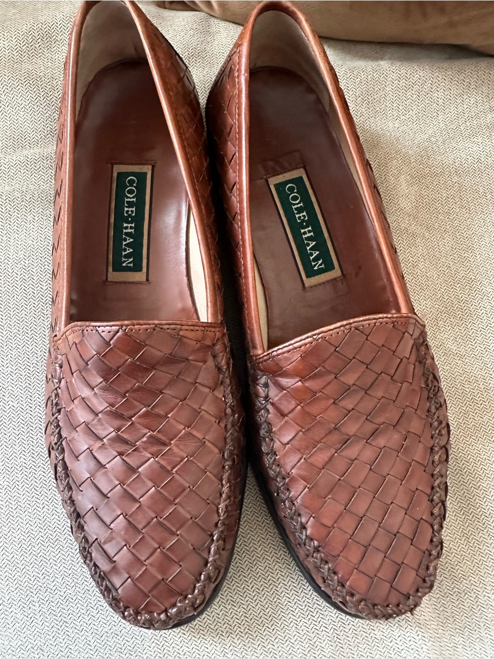 Cole Haan Brown Woven Leather Slip-On Loafers